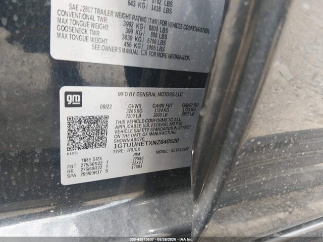 Aukcja sprzedaży 2022 Gmc Sierra 1500 4wd  Short Box Denali Ultimate, vin: 1GTUUHETXNZ640520, numer aukcji: 45975607
