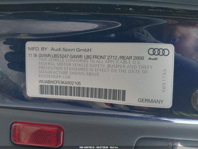 Продажа на аукционе авто 2019 Audi Rs 5 2.9t, vin: WUABWCF53KA902105, номер лота: 45975618