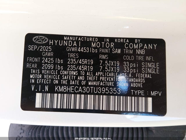 Продажа на аукционе авто 2026 Hyundai Kona Limited, vin: KM8HECA30TU395353, номер лота: 45975631