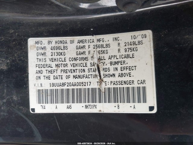Aukcja sprzedaży 2010 Acura Tl 3.5, vin: 19UUA8F20AA005217, numer aukcji: 45975634