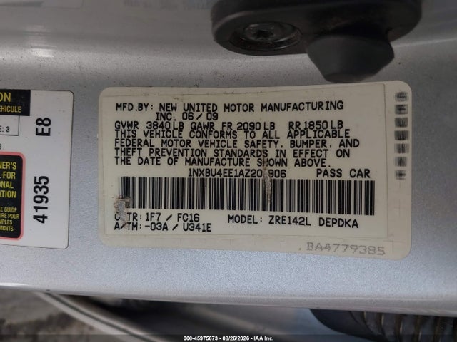 45975673 :رقم المزاد ، 1NXBU4EE1AZ201906 vin ، 2010 Toyota Corolla Le مزاد بيع