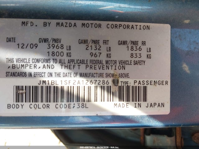 Aukcja sprzedaży 2010 Mazda Mazda3 I Sport, vin: JM1BL1SF2A1267286, numer aukcji: 45975674
