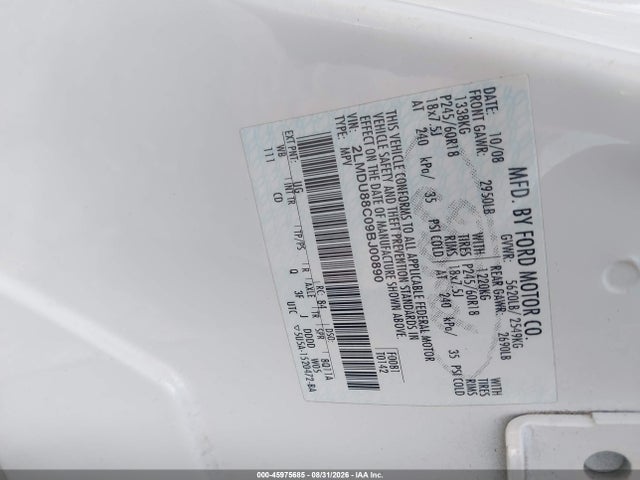 Aukcja sprzedaży 2009 Lincoln Mkx, vin: 2LMDU88C09BJ00890, numer aukcji: 45975685