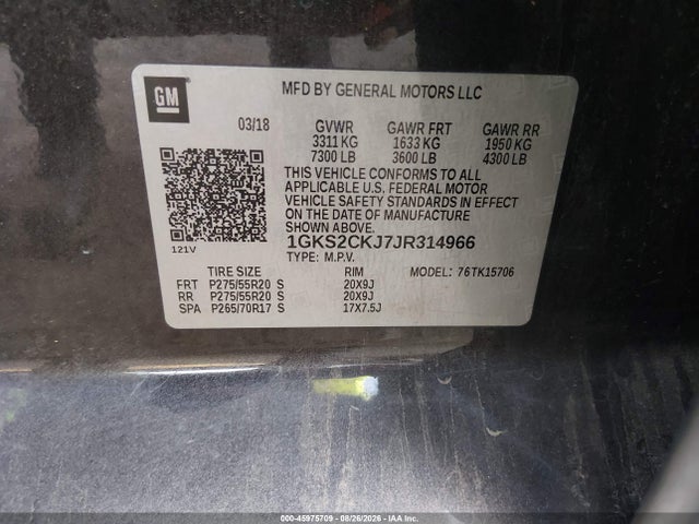 Aukcja sprzedaży 2018 Gmc Yukon Denali, vin: 1GKS2CKJ7JR314966, numer aukcji: 45975709