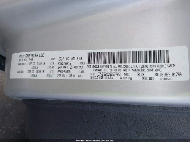 45975719 :رقم المزاد ، 1D7HE32K38S577051 vin ، 2008 Dodge Dakota Sxt/bighorn/lonestar مزاد بيع