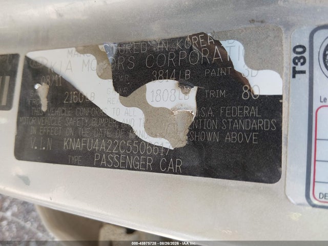 45975728 :رقم المزاد ، KNAFU4A22C5506617 vin ، 2012 Kia Forte Ex مزاد بيع