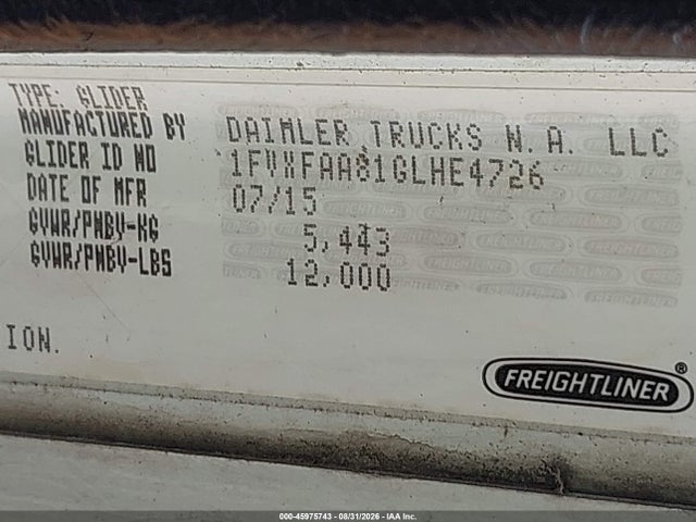 Aukcja sprzedaży 2016 Freightliner Columbia 112, vin: 1FVXFAA81GLHE4726, numer aukcji: 45975743
