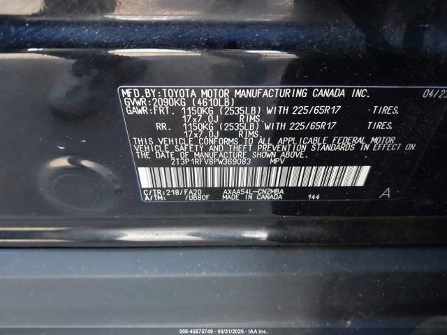 2023 Toyota Rav4 Xle მანქანა იყიდება აუქციონზე, vin: 2T3P1RFV8PW369083, აუქციონის ნომერი: 45975749