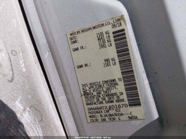 Nissan Maxima 3.5 S 2018 1N4AA6AP2JC401670 Image 9