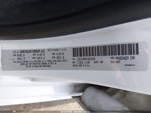 Aukcja sprzedaży 2015 Chrysler 200 Limited, vin: 1C3CCCAB4FN621649, numer aukcji: 45975766