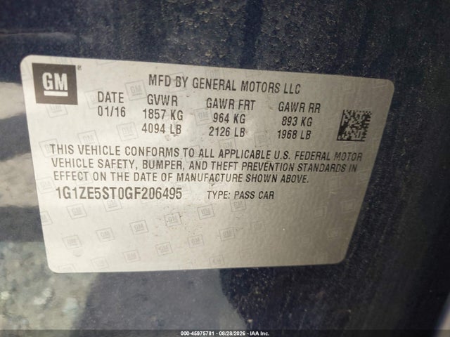 Chevrolet MALIBU 1LT 2016 1G1ZE5ST0GF206495 Image 9