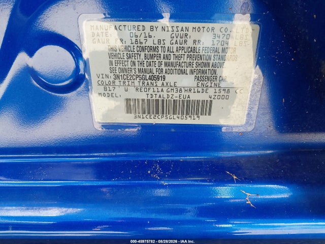 45975782 :رقم المزاد ، 3N1CE2CP5GL405919 vin ، 2016 Nissan Versa Note Sv مزاد بيع