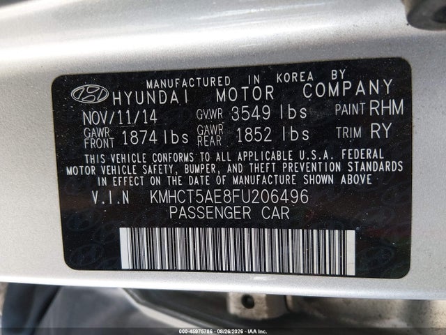 KMHCT5AE8FU206496 Hyundai ACCENT GS