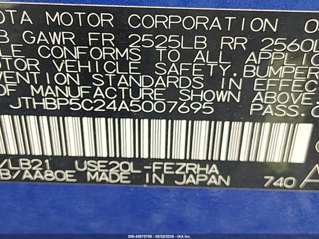 Продаж на аукціоні авто 2010 Lexus Is F, vin: JTHBP5C24A5007695, номер лоту: 45975798