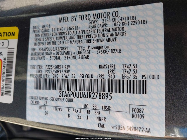 Aukcja sprzedaży 2018 Ford Fusion Hybrid S, vin: 3FA6P0UU6JR278895, numer aukcji: 45975810