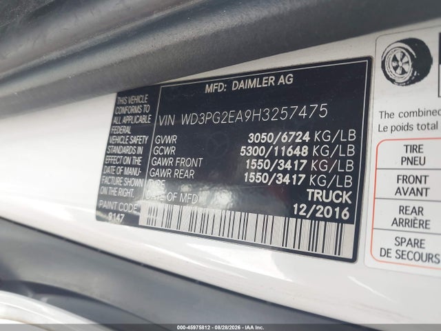Продаж на аукціоні авто 2017 Mercedes-benz Metris, vin: WD3PG2EA9H3257475, номер лоту: 45975812
