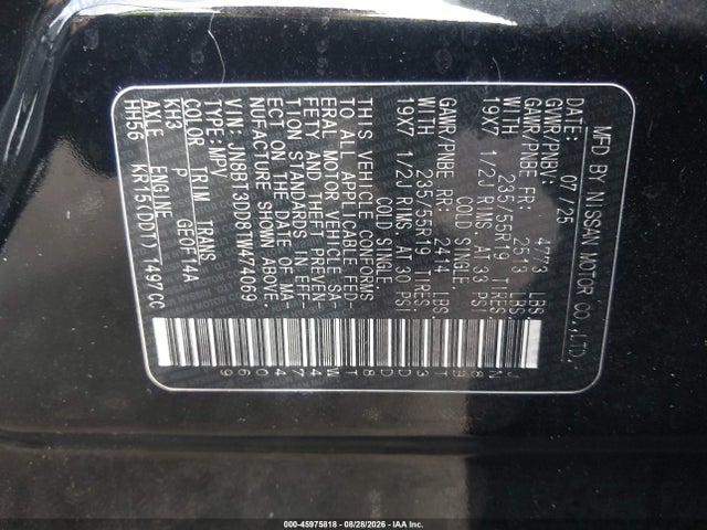 45975818 :رقم المزاد ، JN8BT3DD8TW474069 vin ، 2026 Nissan Rogue Platinum مزاد بيع