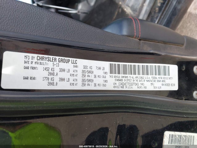 2013 Dodge Durango R/t მანქანა იყიდება აუქციონზე, vin: 1C4SDHCT7DC677343, აუქციონის ნომერი: 45975819