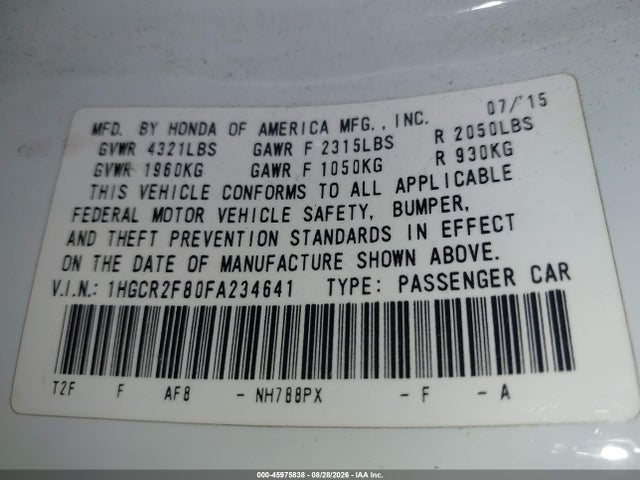 Honda Accord Ex-l 2015 1HGCR2F80FA234641 Image 9