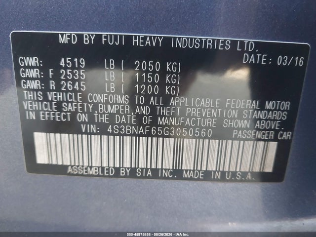 4S3BNAF65G3050560 Subaru Legacy 2.5i Premium
