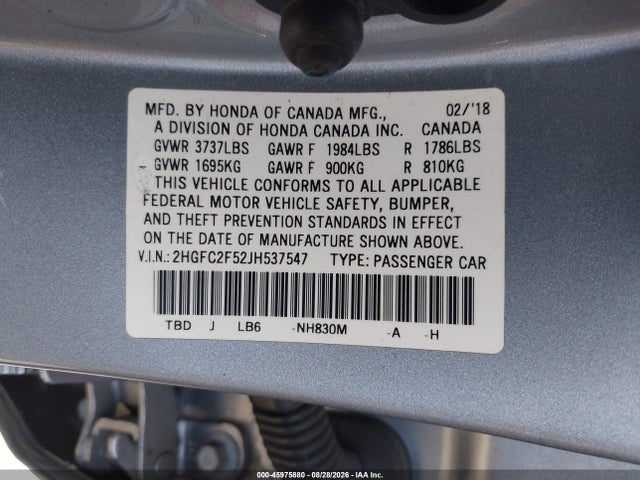 2HGFC2F52JH537547 Honda Civic Lx