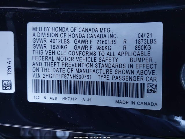 Honda Civic Touring 2022 2HGFE1F97NH300761 Image 9