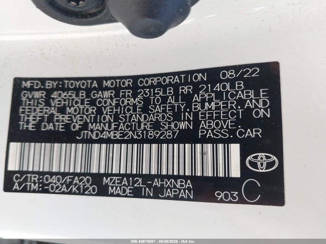 Toyota COROLLA SE 2022 JTND4MBE2N3189287 Image 9