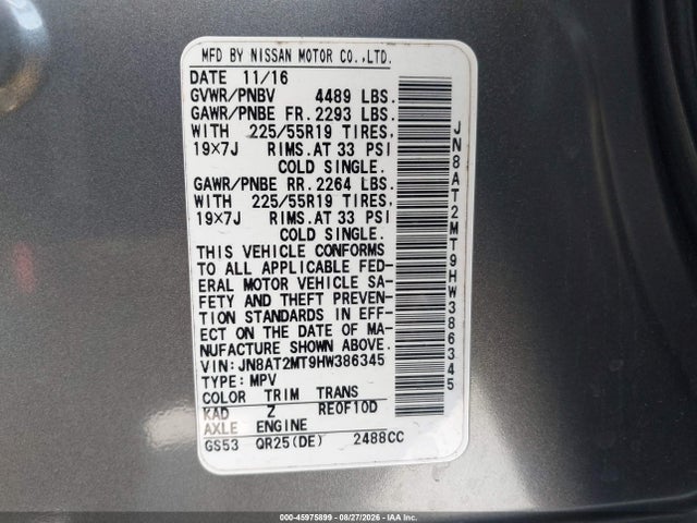 Nissan Rogue Sl 2017 JN8AT2MT9HW386345 Image 9