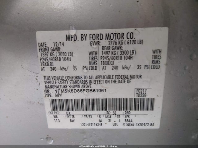 Продажа на аукционе авто 2015 Ford Explorer Xlt, vin: 1FM5K8D88FGB61061, номер лота: 45975904