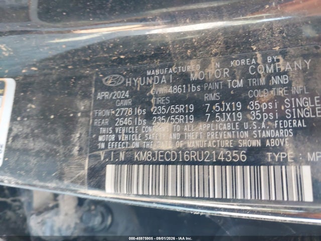 2024 Hyundai Tucson Hybrid Limited მანქანა იყიდება აუქციონზე, vin: KM8JECD16RU214356, აუქციონის ნომერი: 45975905