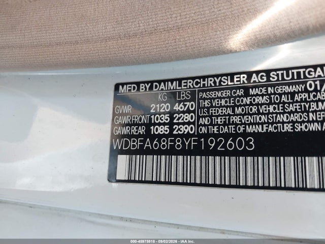 Aukcja sprzedaży 2000 Mercedes-benz Sl 500, vin: WDBFA68F8YF192603, numer aukcji: 45975918