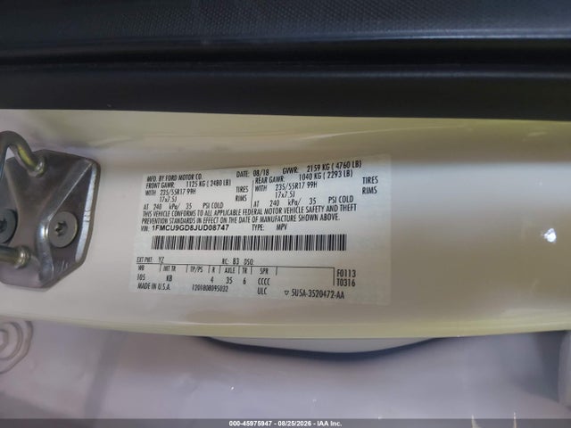 Продажа на аукционе авто 2018 Ford Escape Se, vin: 1FMCU9GD8JUD08747, номер лота: 45975947