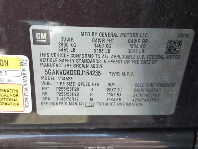 45975952 :رقم المزاد ، 5GAKVCKD9GJ164235 vin ، 2016 Buick Enclave مزاد بيع