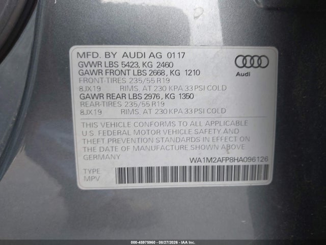 Aukcja sprzedaży 2017 Audi Q5 2.0t Premium, vin: WA1M2AFP8HA096126, numer aukcji: 45975960