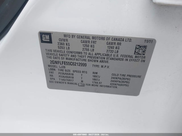 Продажа на аукционе авто 2012 Chevrolet Equinox Ltz, vin: 2GNFLFE55C6212999, номер лота: 45975965