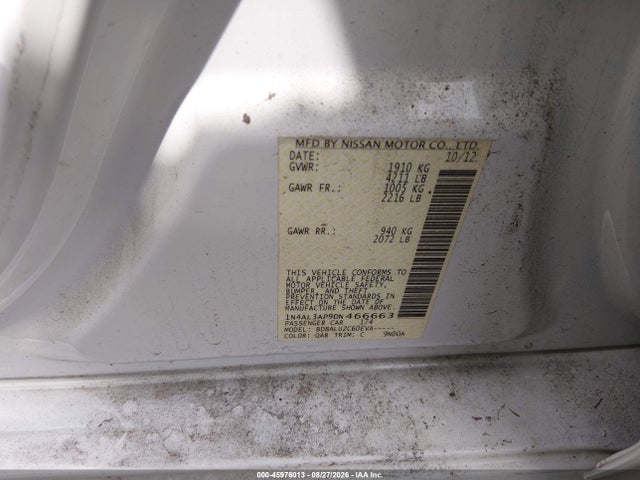 2013 Nissan Altima 2.5 Sv მანქანა იყიდება აუქციონზე, vin: 1N4AL3AP9DN466663, აუქციონის ნომერი: 45976013