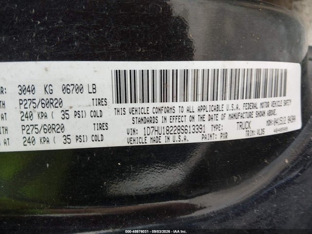 Продажа на аукционе авто 2008 Dodge Ram 1500 Laramie, vin: 1D7HU18228S613391, номер лота: 45976031