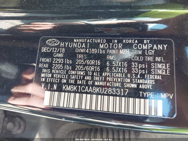 Продаж на аукціоні авто 2019 Hyundai Kona Se, vin: KM8K1CAA8KU283317, номер лоту: 45976038