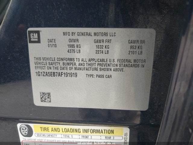 Продажа на аукционе авто 2010 Chevrolet Malibu Ls, vin: 1G1ZA5EB7AF191919, номер лота: 45976040