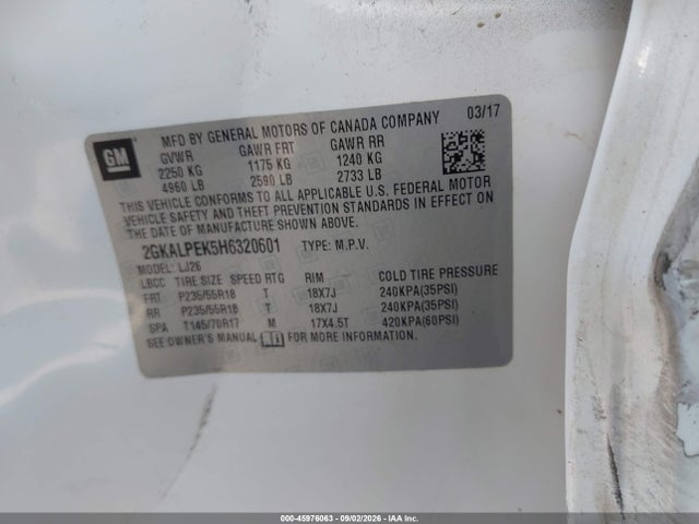 Продажа на аукционе авто 2017 Gmc Terrain Slt, vin: 2GKALPEK5H6320601, номер лота: 45976063