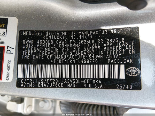 Продажа на аукционе авто 2015 Toyota Camry Se, vin: 4T1BF1FK1FU498776, номер лота: 45976068