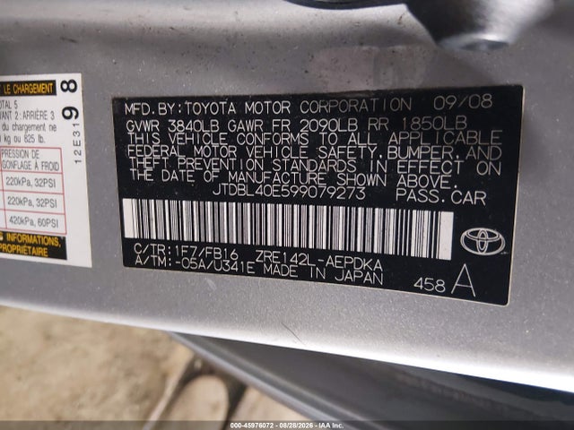 Aukcja sprzedaży 2009 Toyota Corolla Le, vin: JTDBL40E599079273, numer aukcji: 45976072