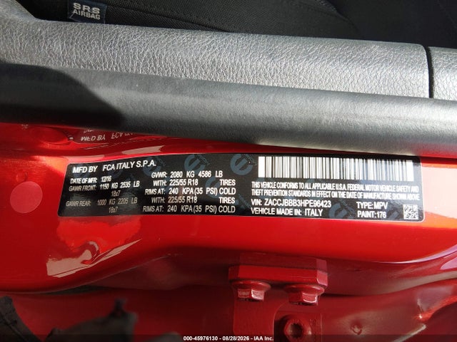 Продаж на аукціоні авто 2017 Jeep Renegade Latitude 4x4, vin: ZACCJBBB3HPE96423, номер лоту: 45976130