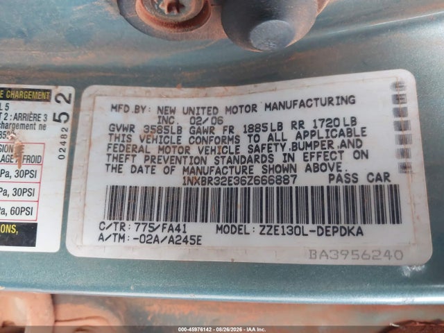 45976142 :رقم المزاد ، 1NXBR32E36Z666887 vin ، 2006 Toyota Corolla Ce مزاد بيع
