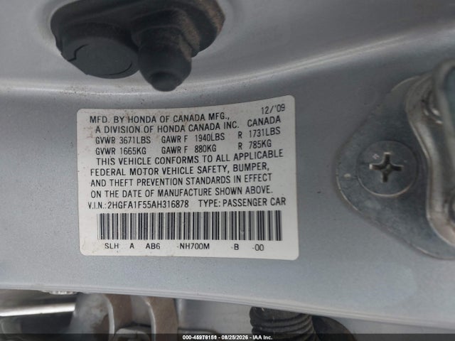 2010 Honda Civic Lx მანქანა იყიდება აუქციონზე, vin: 2HGFA1F55AH316878, აუქციონის ნომერი: 45976151