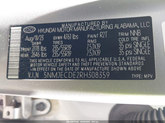 Продаж на аукціоні авто 2024 Hyundai Tucson Limited, vin: 5NMJECDE2RH308359, номер лоту: 45976155
