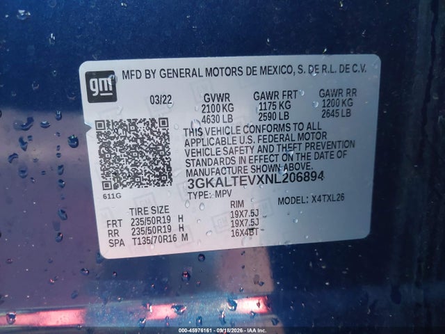 45976161 :رقم المزاد ، 3GKALTEVXNL206894 vin ، 2022 Gmc Terrain Awd Sle مزاد بيع