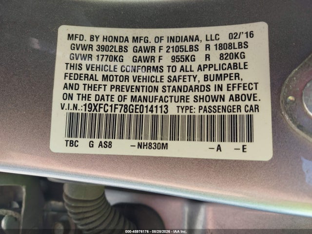 Aukcja sprzedaży 2016 Honda Civic Ex-l, vin: 19XFC1F78GE014113, numer aukcji: 45976176