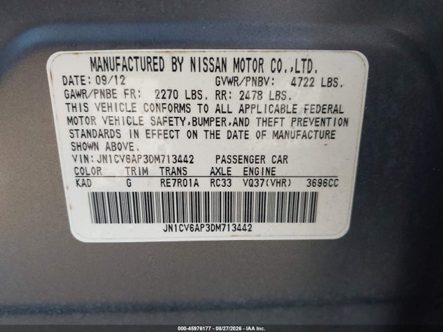 Продажа на аукционе авто 2013 Infiniti G37 Journey, vin: JN1CV6AP3DM713442, номер лота: 45976177