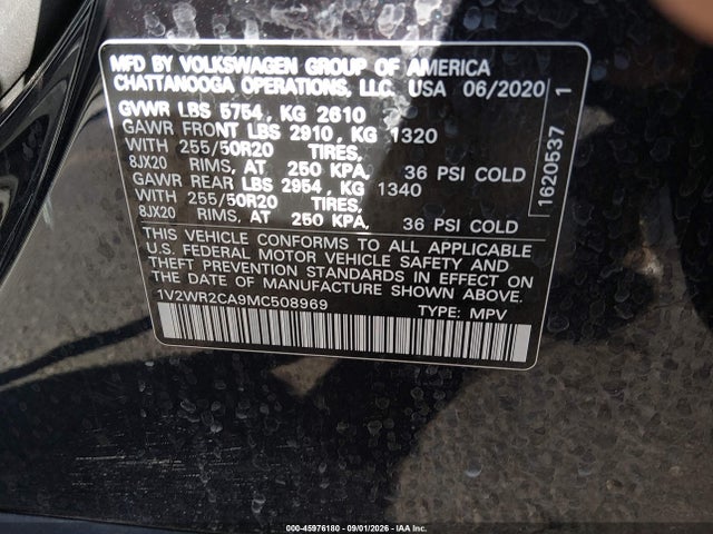 Продаж на аукціоні авто 2021 Volkswagen Atlas 3.6l V6 Se W/technology, vin: 1V2WR2CA9MC508969, номер лоту: 45976180